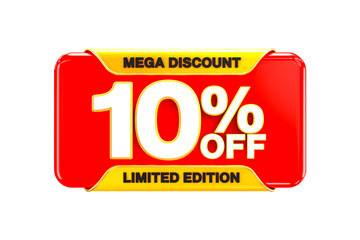 3d sales discount Number 10 percentage price tag for discount sale promotion concept by 3d render
