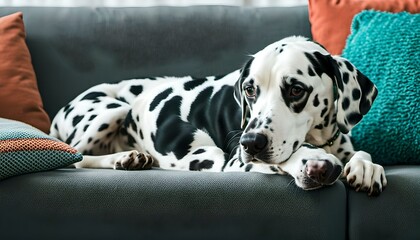 Dalmatian dog lying on a couch