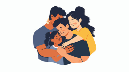 Obraz na płótnie Canvas Family hugging. Happy mom dad and kids embracing together 