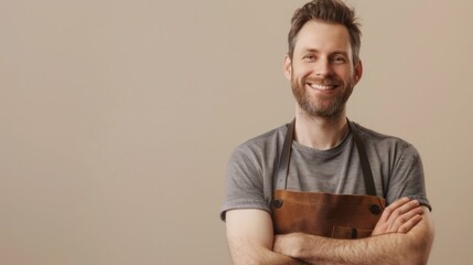 Man in Apron Smiling Confidently
