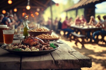 Fototapeta premium Barbecue food is fried meat for people. Generative AI,