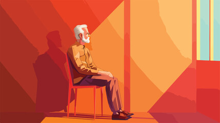 Fashionable senior man sitting on chair near color 