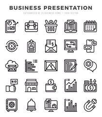Business Presentation Icons Pack. Lineal icons set. Lineal icon collection set.