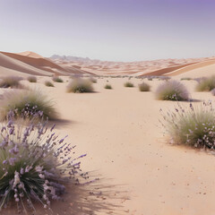 desert background in Najd spring season, with Some beautiful desert grasses and a few lavender blooms