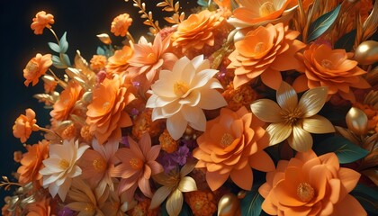 Elegant Artificial Orange and Cream Floral Arrangement for Wedding Backdrop, Vibrant Flower Wall for Event Decoration, Beautiful Faux Blossoms Display - Perfect for Invitations and Home Decor