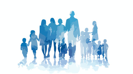 Blurred blue silhouette of pictogram big family group