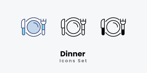 Dinner Icons thin line and glyph vector icon stock illustration