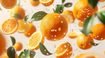 Capture the essence of citrus with a dynamic composition showcasing whole oranges in flight