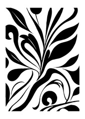 Botanical black and white pattern. Abstract plant shapes. Minimalist illustration for printing on wall decorations, for use in graphics, for tattoos. Generated by Ai