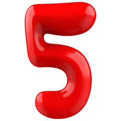 5 Red Number 3D Rendering
