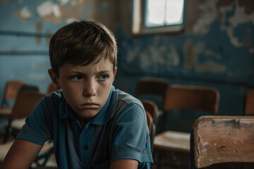A boy sad in the school suffering bullyng. Generative AI