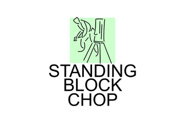 Standing block chop vector line icon. lumberjack sport. athlete chopping logs pictogram illustration.