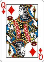 Queen of Diamonds design from a new original deck of playing cards.