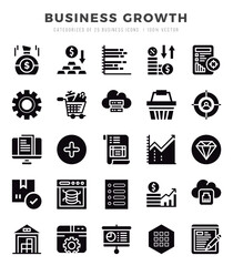 Business Growth Icons Pack. Glyph icons set. Glyph icon collection set.