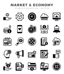 Market & Economy Icons bundle. Lineal Filled style Icons. Vector illustration.