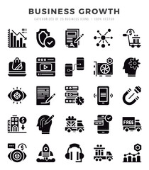 Business Growth icons Pack. Glyph icons set. Business Growth collection set.