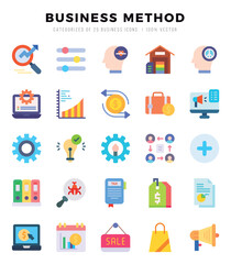 Set of Business Method Icons. Simple Flat art style icons pack. Vector illustration.