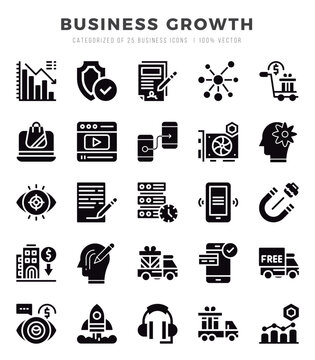 Business Growth icons Pack. Glyph icons set. Business Growth collection set.