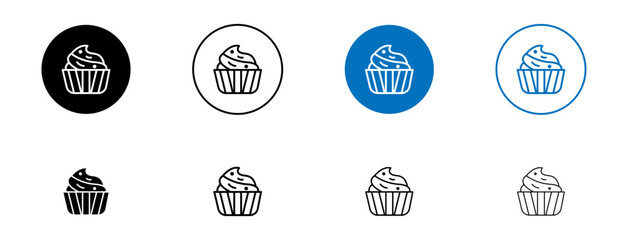 Cupcake icon set. wedding or birthday party muffin vector symbol. dessert cupcake icon in black and blue color.