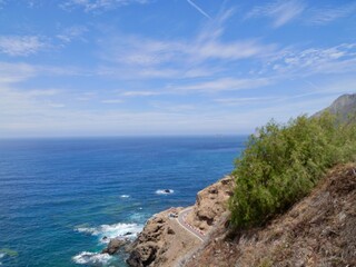 Seaside view to the beach Almáciga Beach (Playa de Almáciga) from the Roque de las Bodegas, Almáciga, Anaga Rural Park, Santa Cruz de Tenerife, Canary Islands, Spain