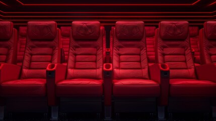 Fototapeta premium High-detail close-up of vacant red cinema seats, emphasizing comfort and isolated against a dark background for advertising
