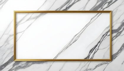 A gold frame hanging on a marble wall, creating a luxurious and elegant look