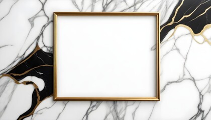 A gold and black frame contrasts against a smooth marble background