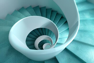Blue spiral staircase.