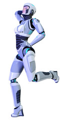 3D Rendering Female Robot on White