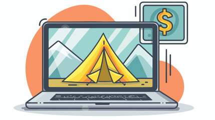 laptop screen with tent and dollar isolated icon Vector