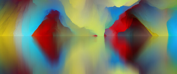 Magical world. Abstract Landscape, surreal lake and reflections. art, creativity and imagination