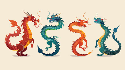 Chinese dragons Four. Ancient Asian traditional animal