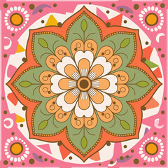 design Intricate mandala design with floral patterns and geometric shapes in cartoon style for my coloring book