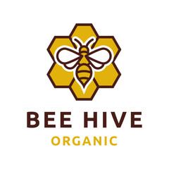 Bee hive and honey logo flat vector designBee hive and honey logo flat vector design