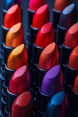 set of lipsticks in colorful tones.
