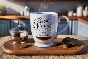 Obraz premium Inspiring Coffee Cup with Sweet Treats on Wooden Board