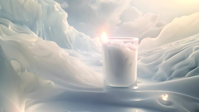 Glass of Milk in Surreal Ice Cream Landscape with Ai generated.
