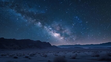 Amazing view of the night sky full of stars.  The bright milky way stretches across the sky.