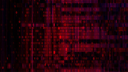 Digital Binary Code on Dark Red Background. Data Breach