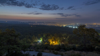 Fototapeta premium A bird's eye view before sunrise over Turkey night to day timelapse. Turkey.