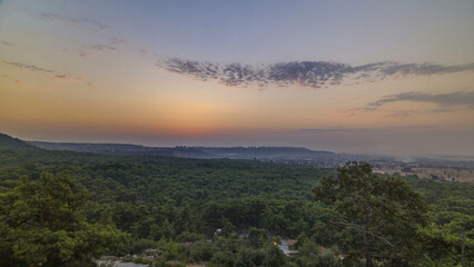 A bird's eye view of sunrise over Turkey timelapse. Turkey.