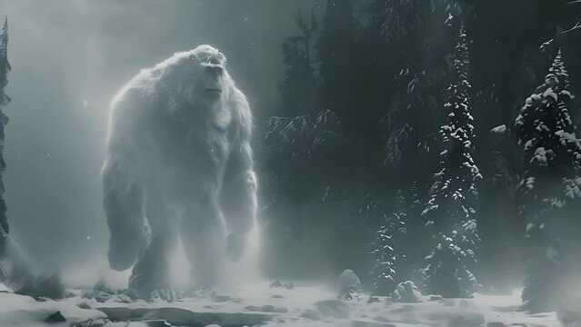 Majestic Yeti Roaming Snowy Forest with Ai generated.
