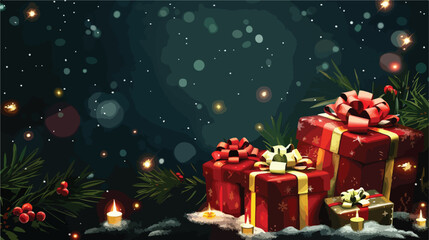 Christmas composition with gifts on dark background 