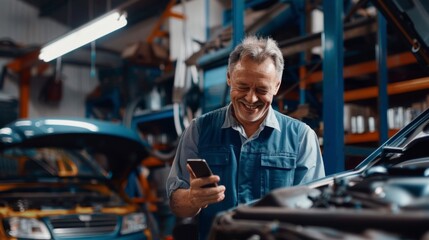 A Smiling Mechanic with Phone