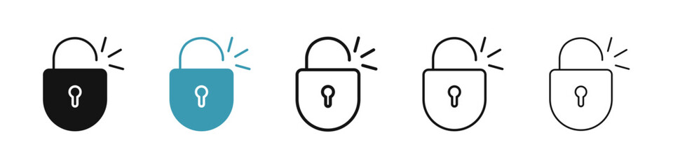 Unlock icon set. unlock padlock icon for UI designs.