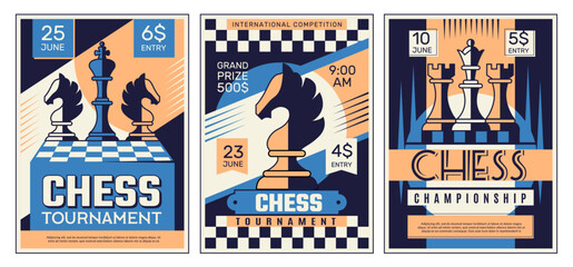 Chess poster. Placard for tournament invitation chess competition recent vector sport club banners with place for text