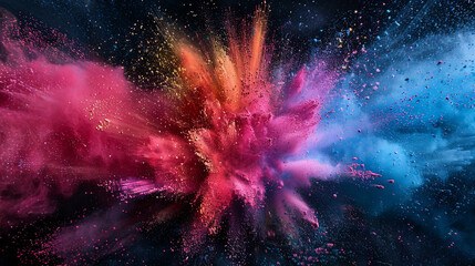 A chaotic burst of elements in Explosion of colored powder background