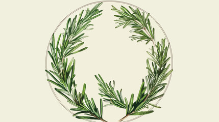 Circular label decorated by rosemary sprig. Beautiful
