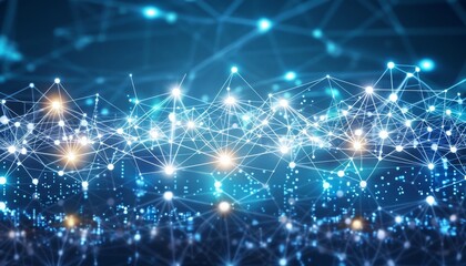 Obraz premium Interconnected dots on vibrant blue background abstract representation of communication