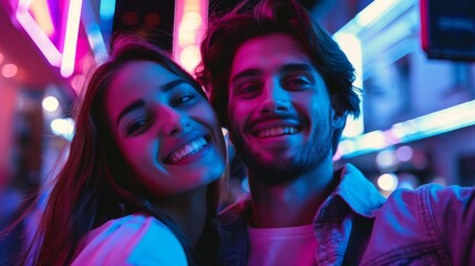 A Happy Couple in Neon Lights
